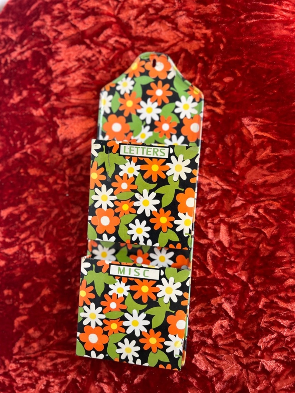 60’s Floral Organizer Pocket - Orange White Green Flowers